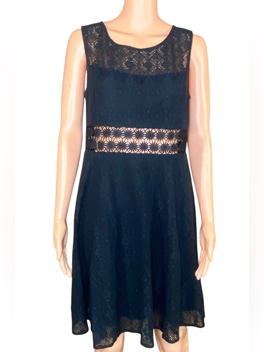 Adam Levine Black Lace Dress Sleeveless Knee Length Back Zip Womens Size Large